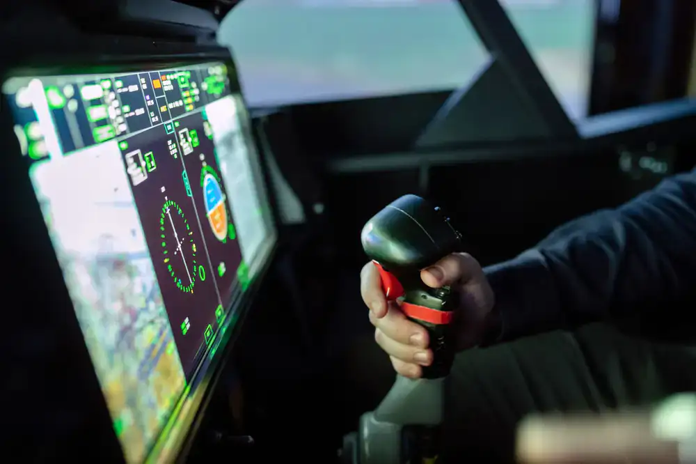 First time flyer in a simulator cockpit